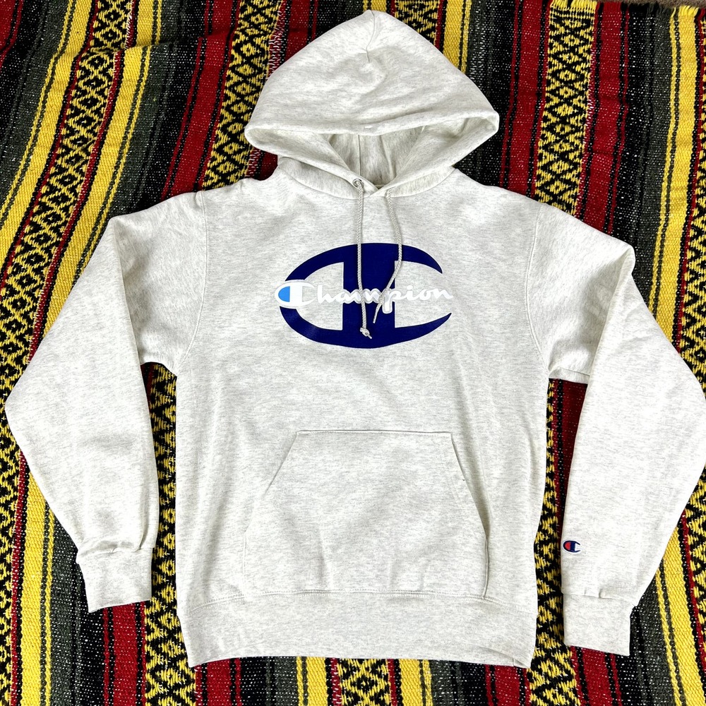 champion hoodie size small gray and blue